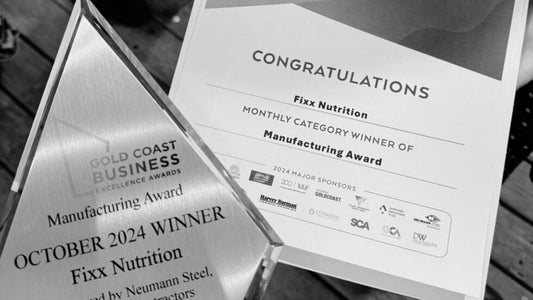 Fixx Nutrition caps off an incredible 2024 by winning the manufacturing category in the Gold Coast Business Excellence Awards