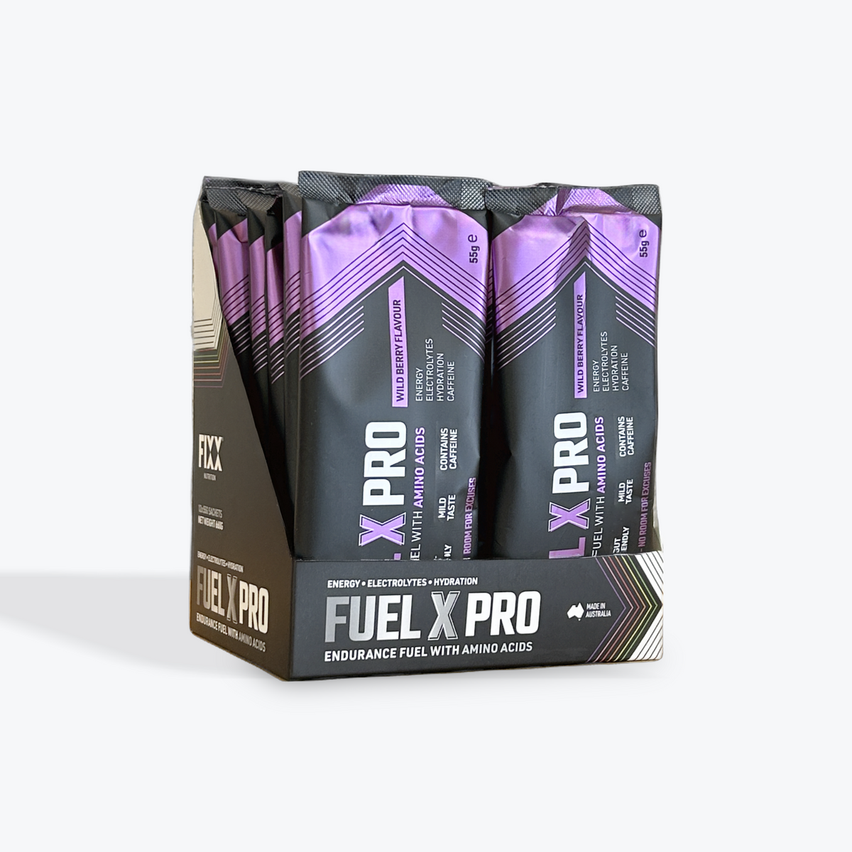 FUEL X PRO 55G SACHET BOX OF 12 WILD-BERRY CAFFEINATED - Fixx Nutrition
