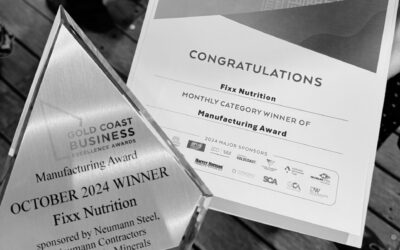 Fixx Nutrition caps off an incredible 2024 by winning the manufacturing category in the Gold Coast Business Excellence Awards